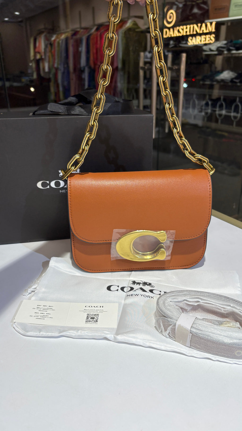 Structured Tan Chain Shoulder Bag