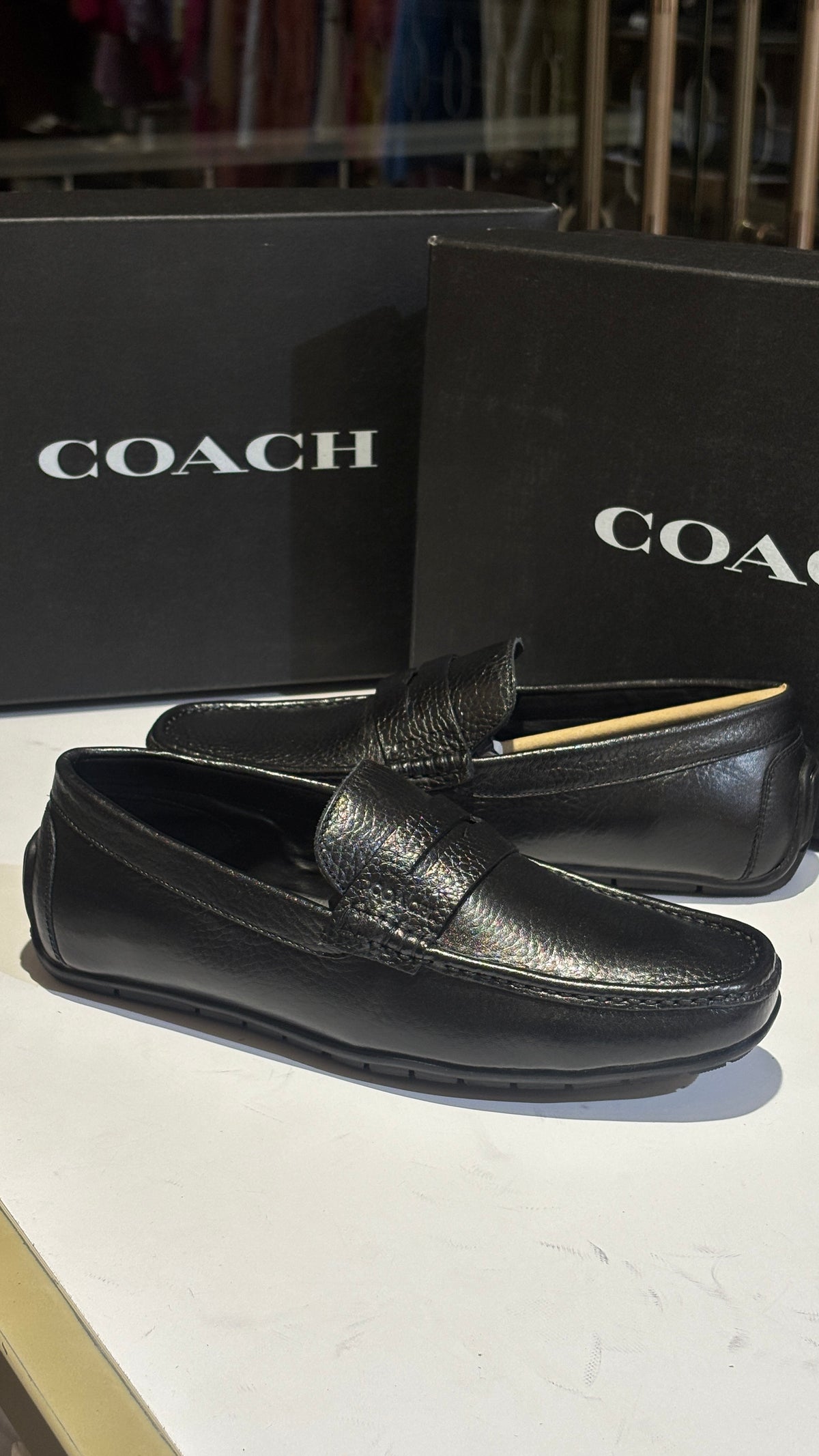 Black Pebbled Leather Penny Loafers