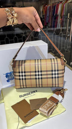 Signature checkered leather bag with two straps