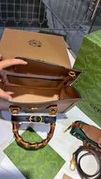 Brown Tote Bag with Bamboo Top Handles