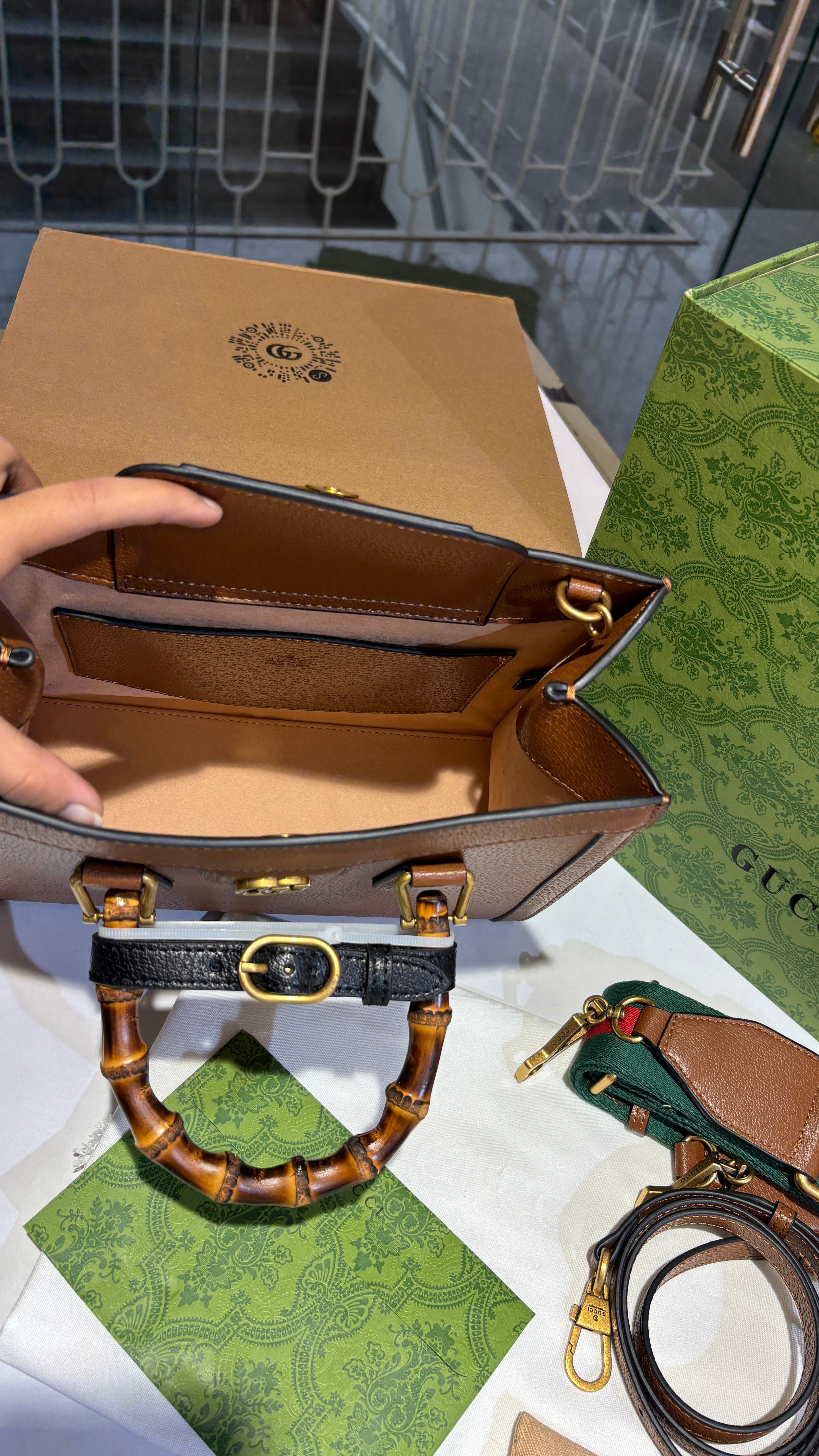 Brown Tote Bag with Bamboo Top Handles