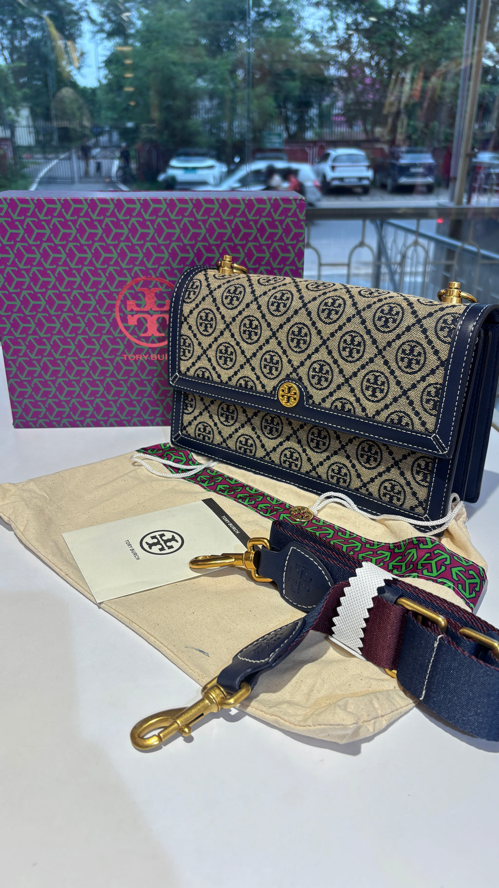 Blue Signature monogram canvas crossbody bag