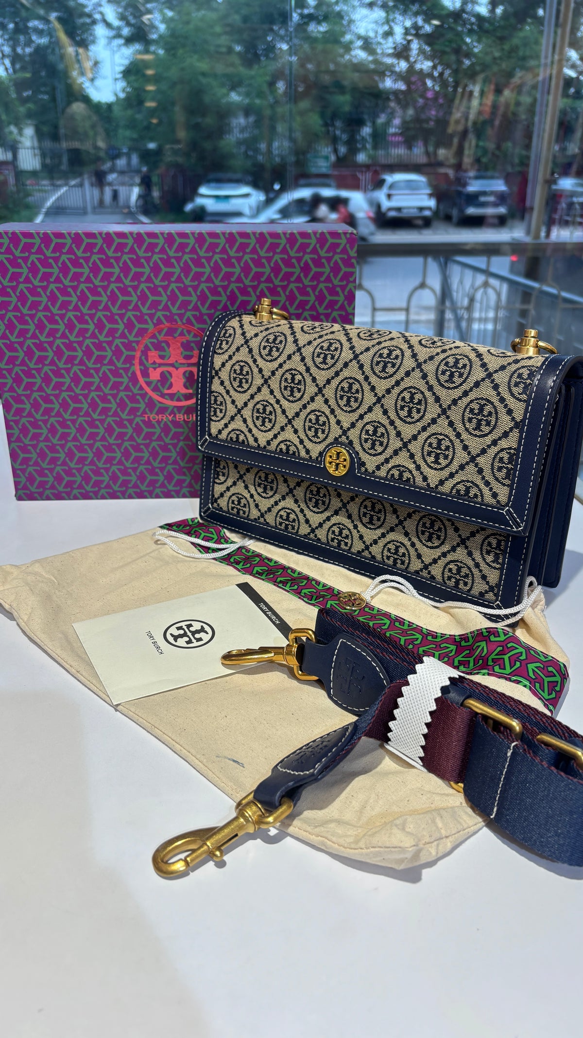 Blue Signature monogram canvas crossbody bag