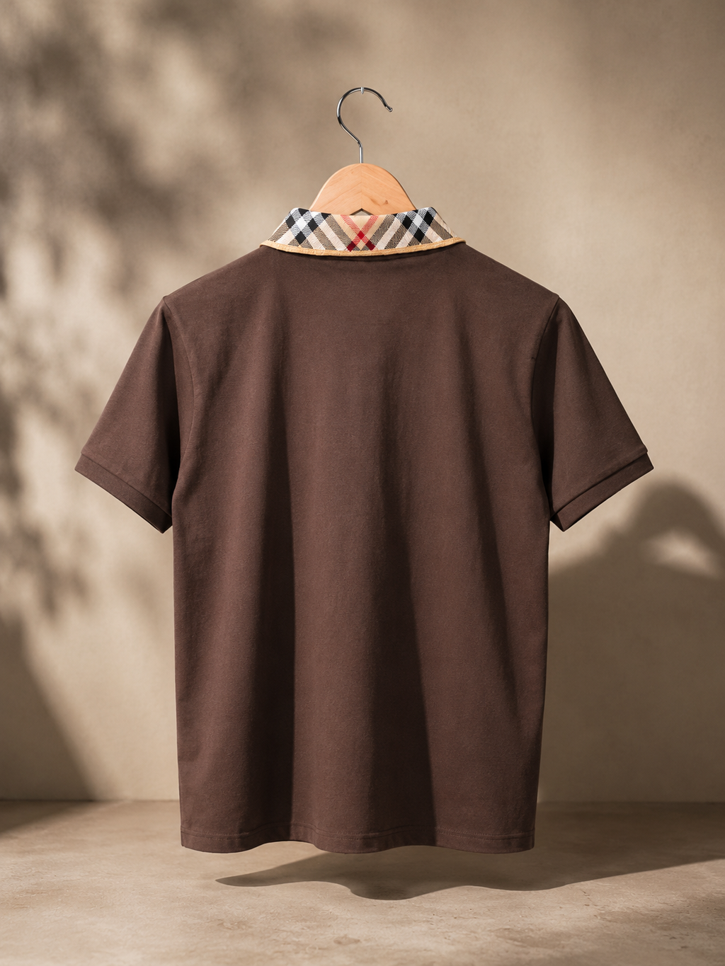 Classic Brown Check-Collar Polo T-Shirt