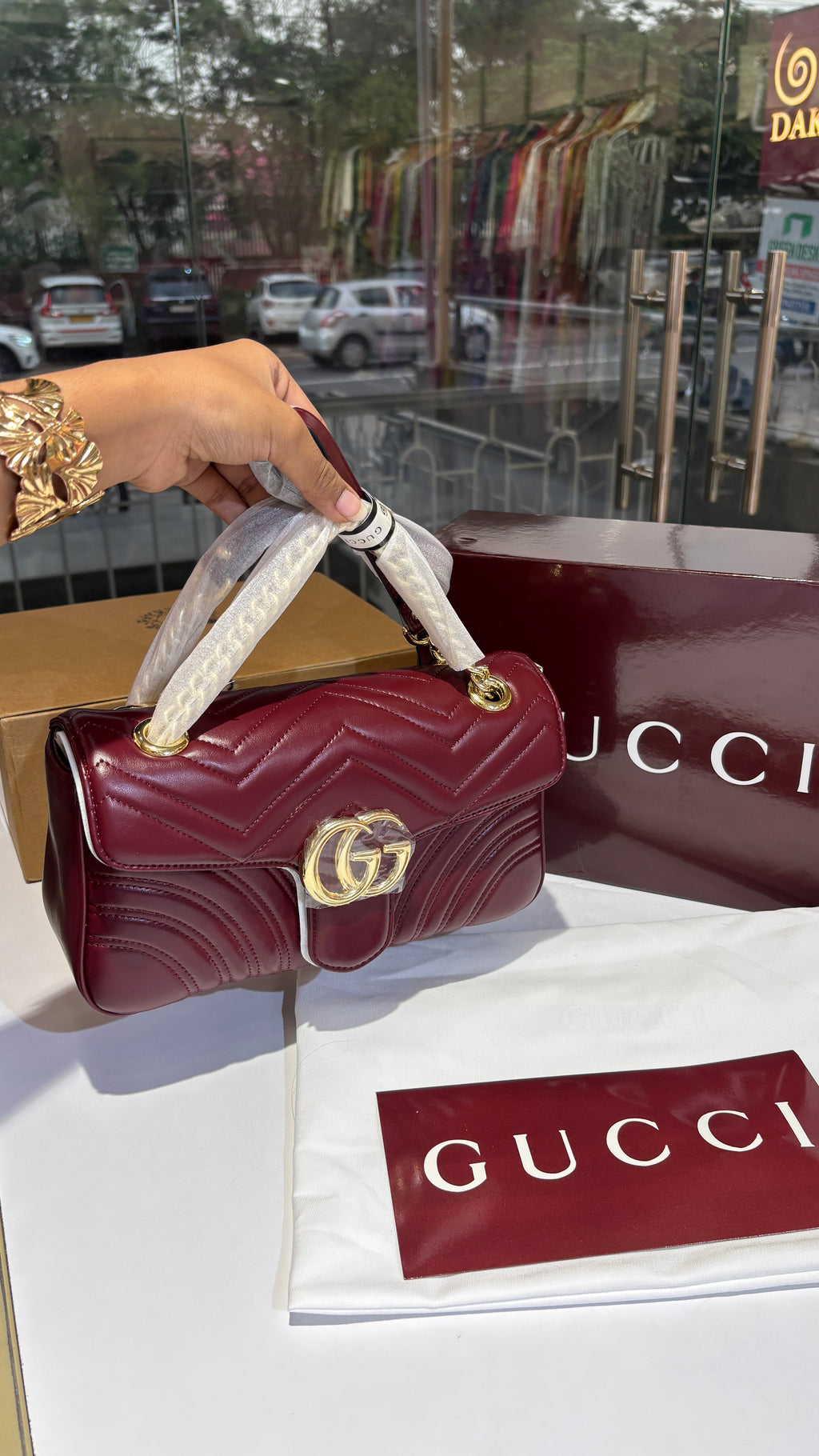 Quilted Maroon Leather Shoulder Bag