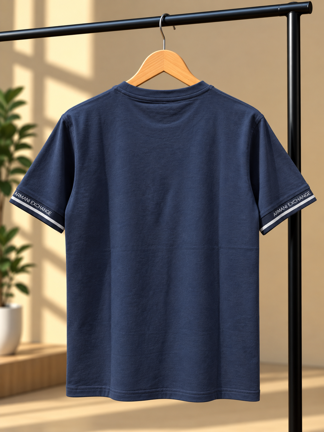 Navy Blue Crew Neck T-Shirt with Contrast Sleeve Branding