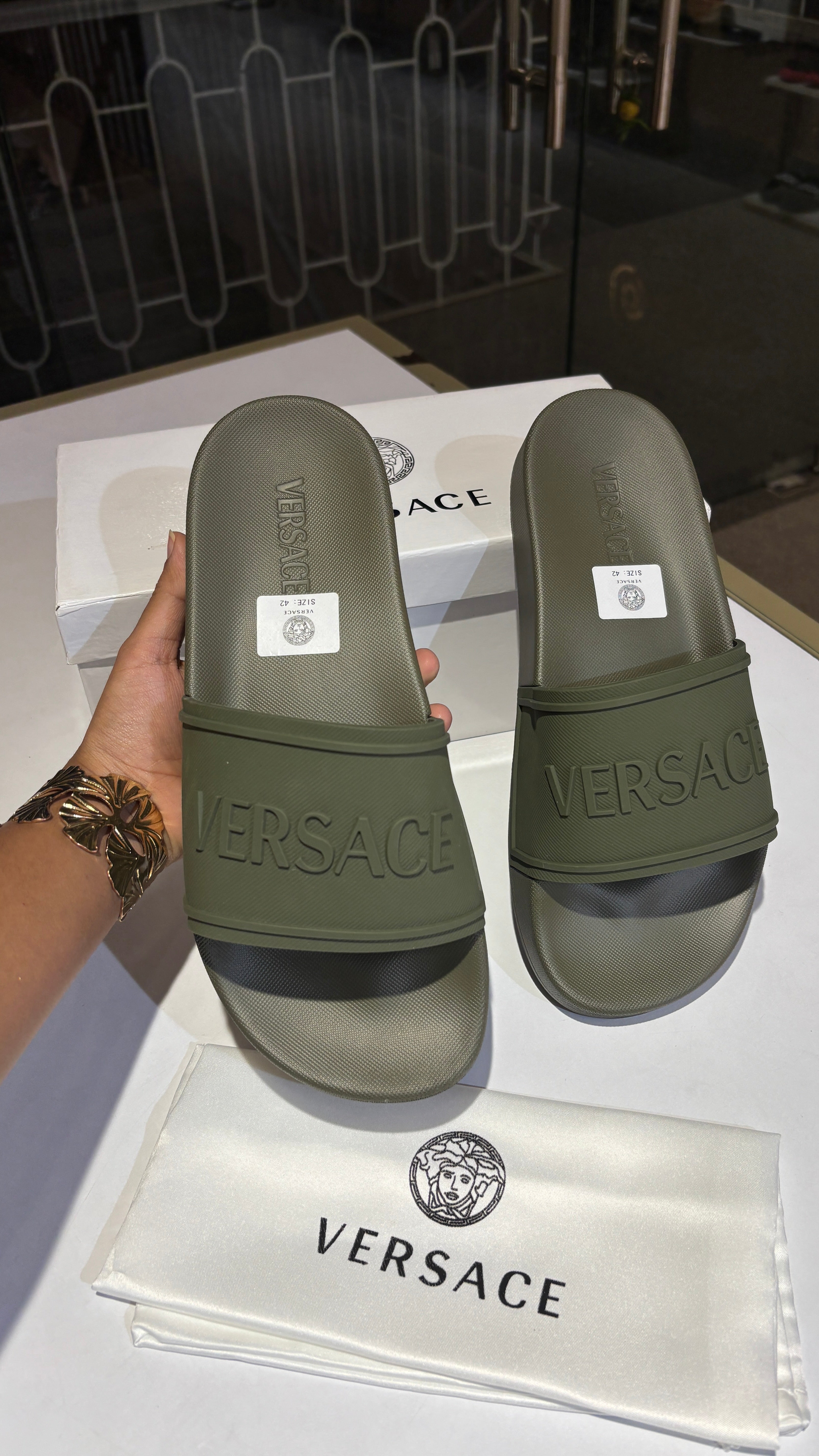 Matte Olive Embossed slides
