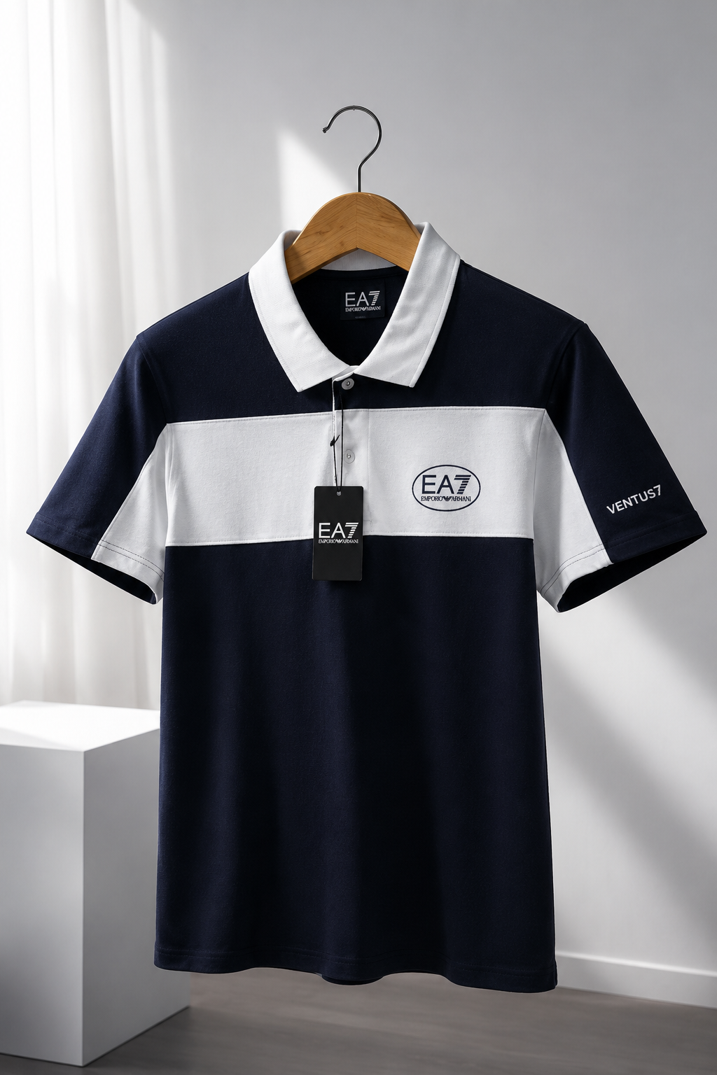Premium Navy & White Colorblock Polo Shirt