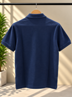 Navy Blue Polo T-Shirt with Shoulder Tape Detail