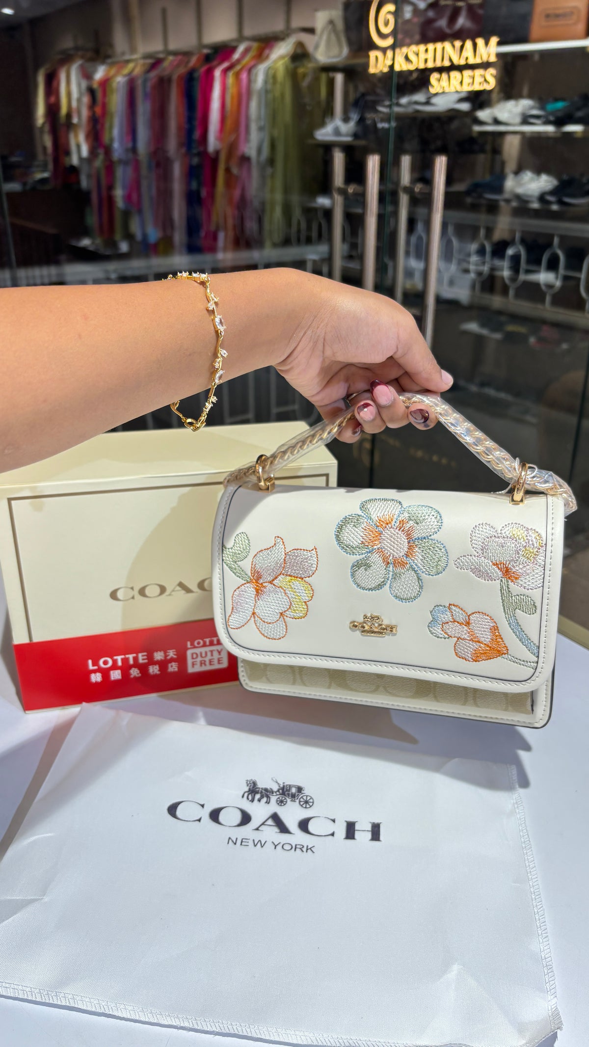 White Floral Print sling bag