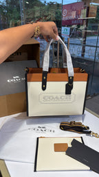 Two-Tone Canvas & Leather Structured Tote