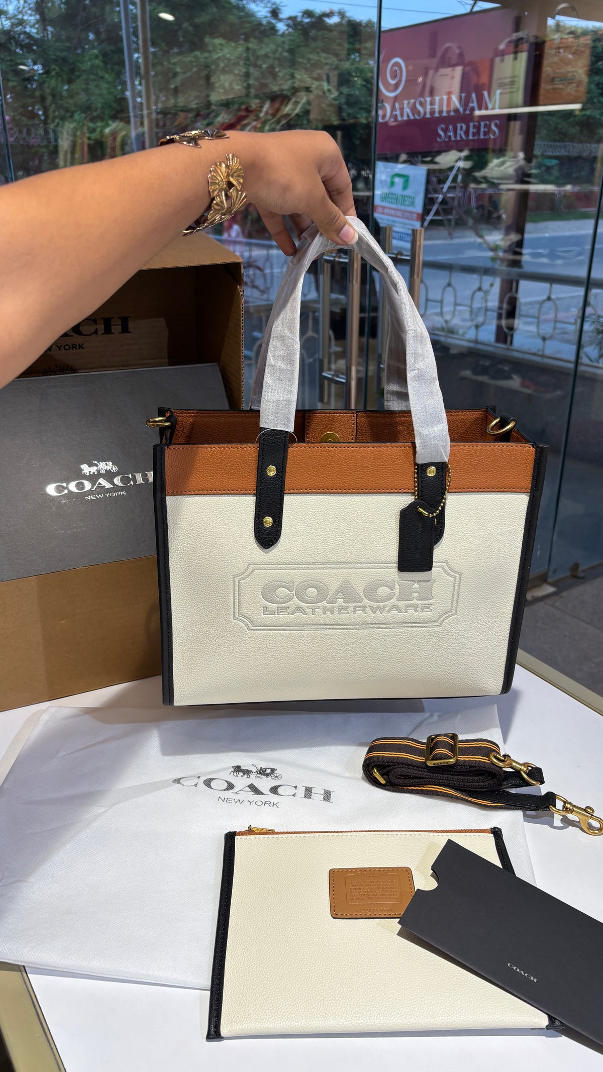 Two-Tone Canvas & Leather Structured Tote
