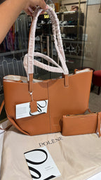 Tan Textured Leather convertibleTote with Matching Pouch