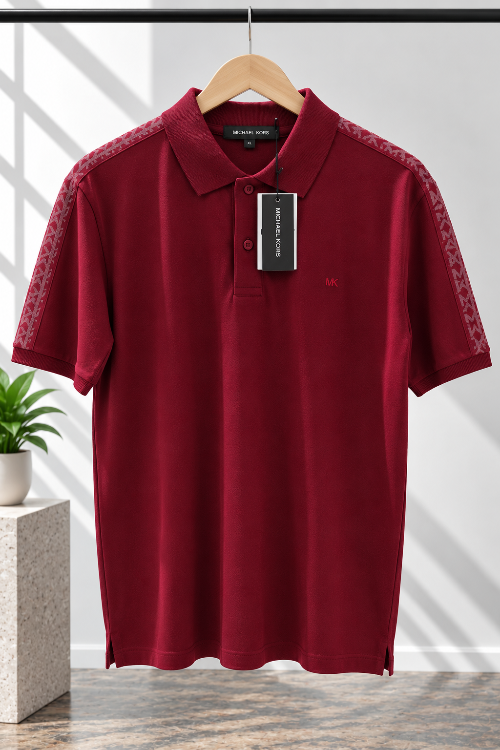 Burgundy Monogram Polo T-Shirt with Shoulder Tape Detailing