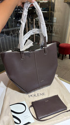 Dark brown Textured Leather Convertible Tote with Matching Pouch