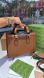 Brown Tote Bag with Bamboo Top Handles