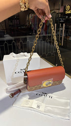 Two-Tone Monogram Shoulder Bag with Gold Chain and crossbody strap