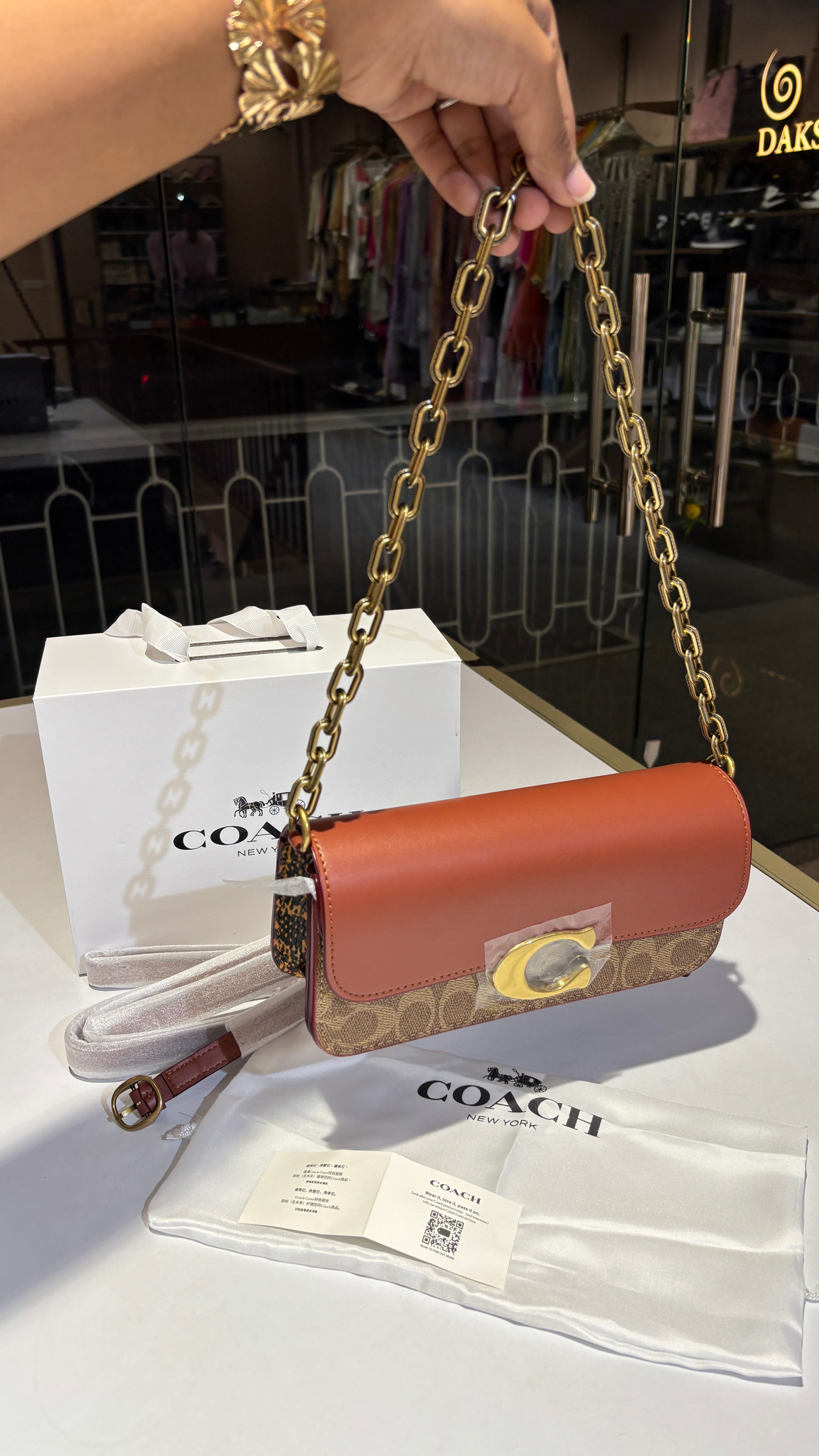 Two-Tone Monogram Shoulder Bag with Gold Chain and crossbody strap