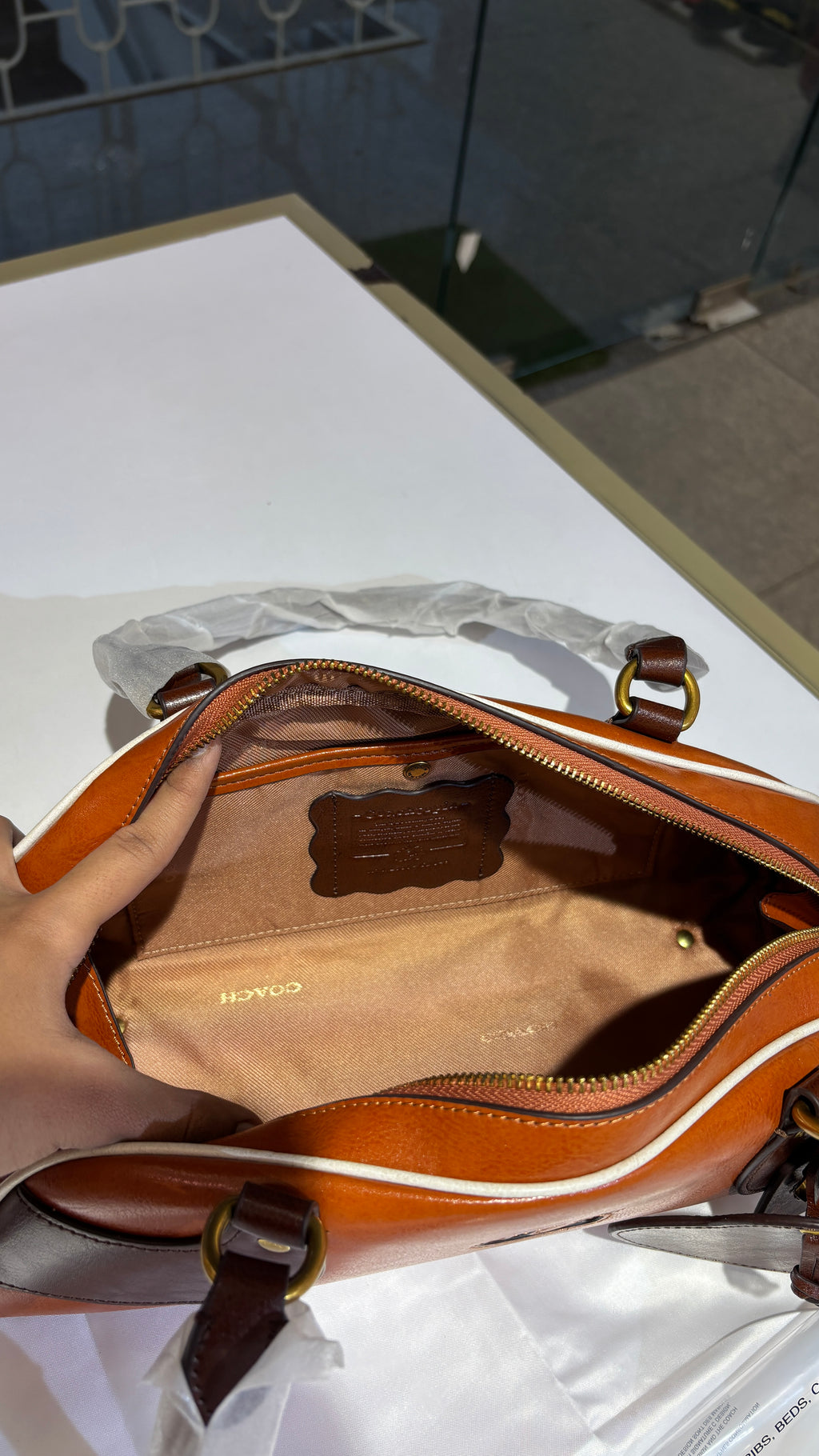 Vintage Two-Tone Leather Barrel Bag with Heart Charm