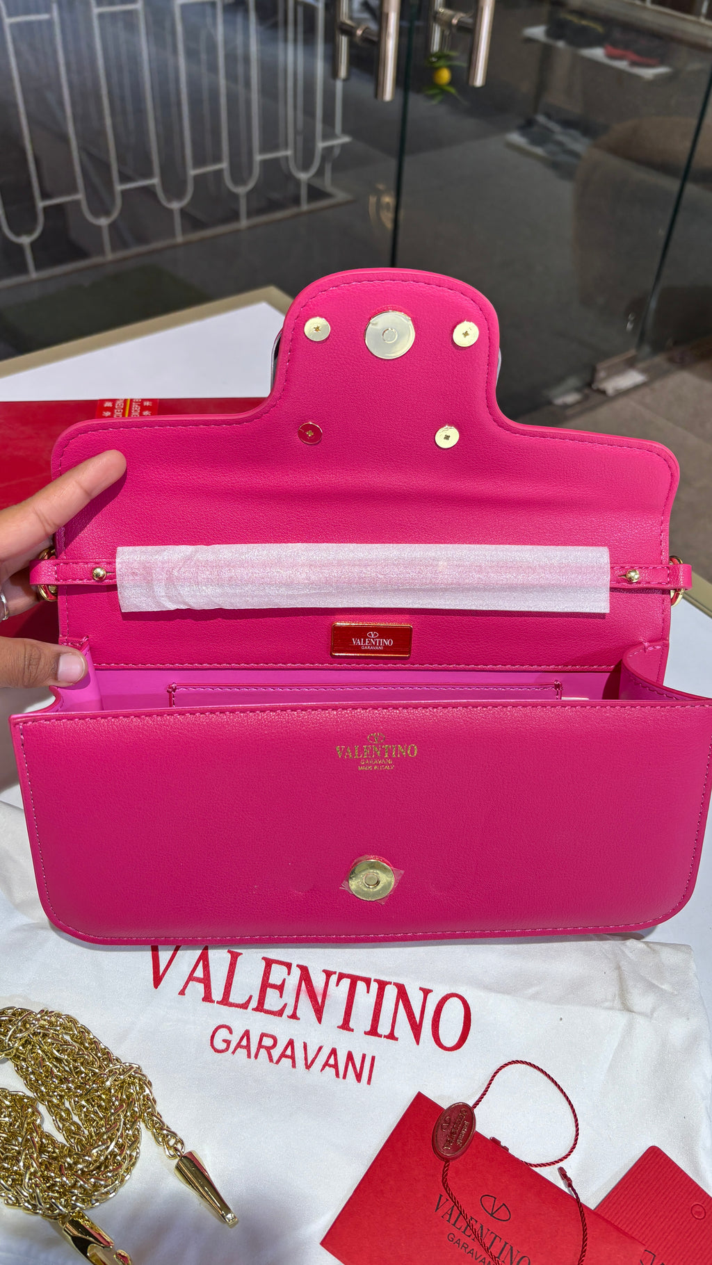 Hot pink Chain Strap leather shoulder bag