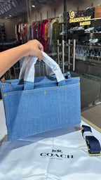 Structured denim bag with cherry charm