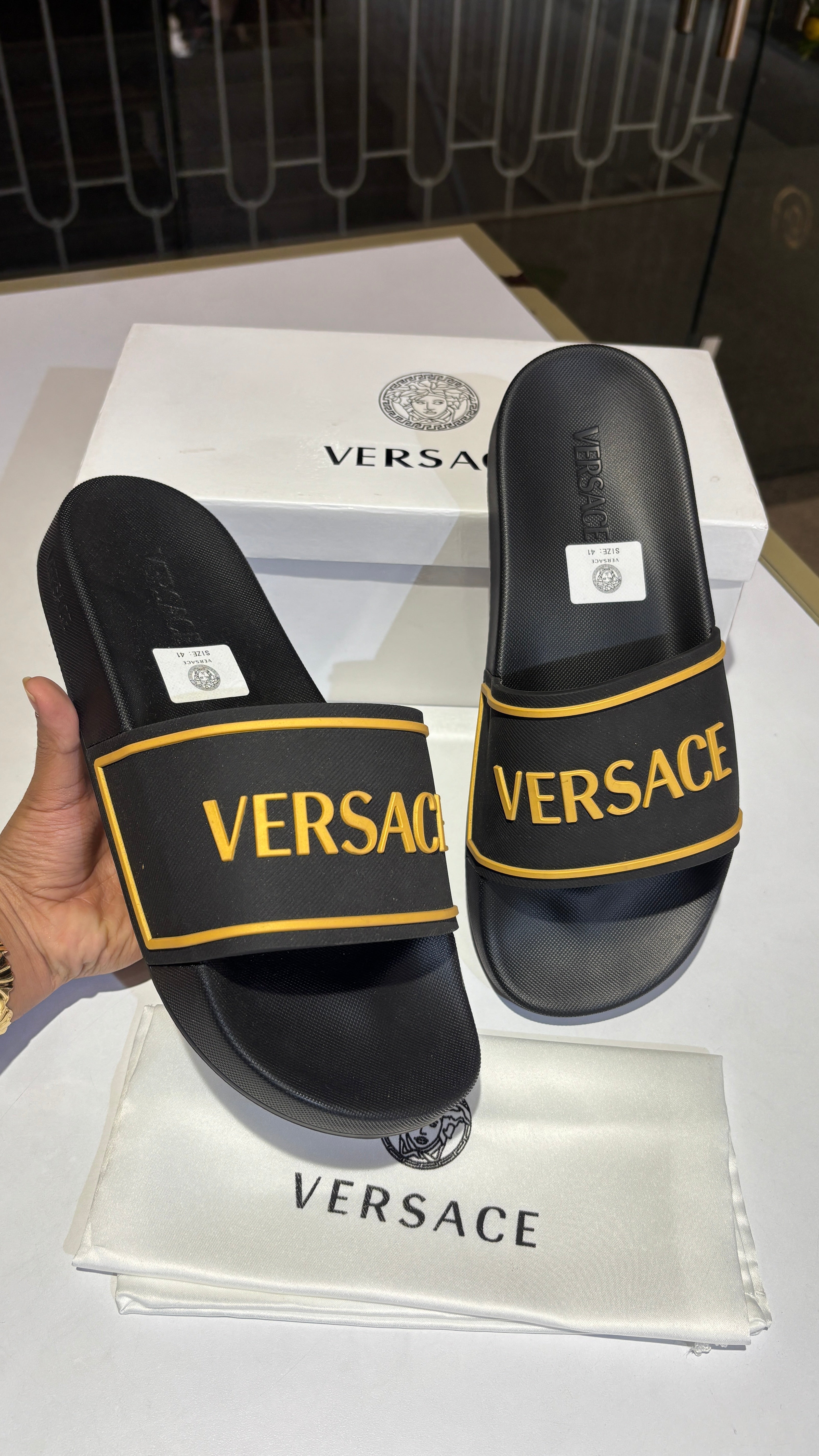 Matte Black Embossed Slides