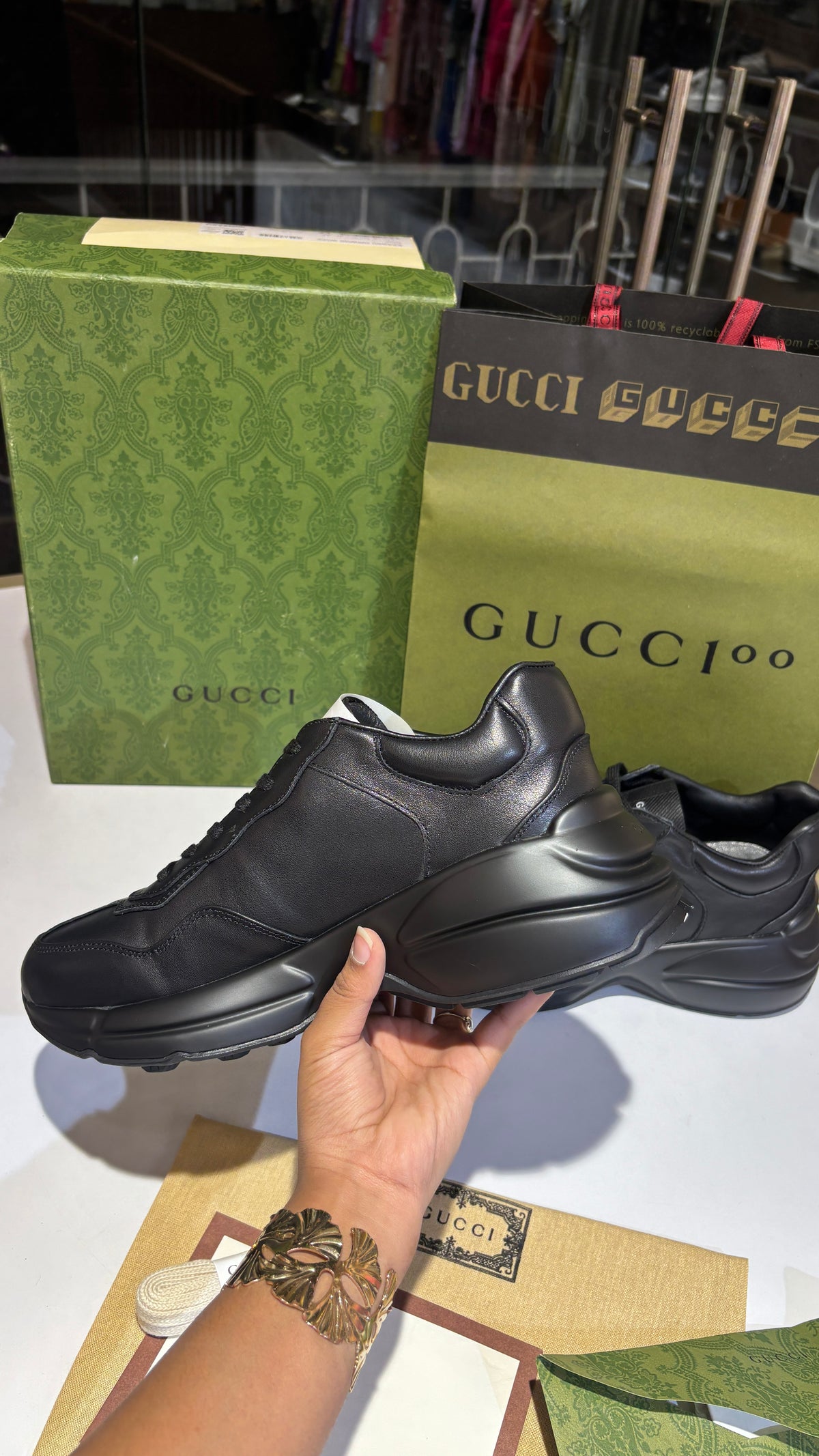 Matte black Leather Low-Top Chunky Sneakers