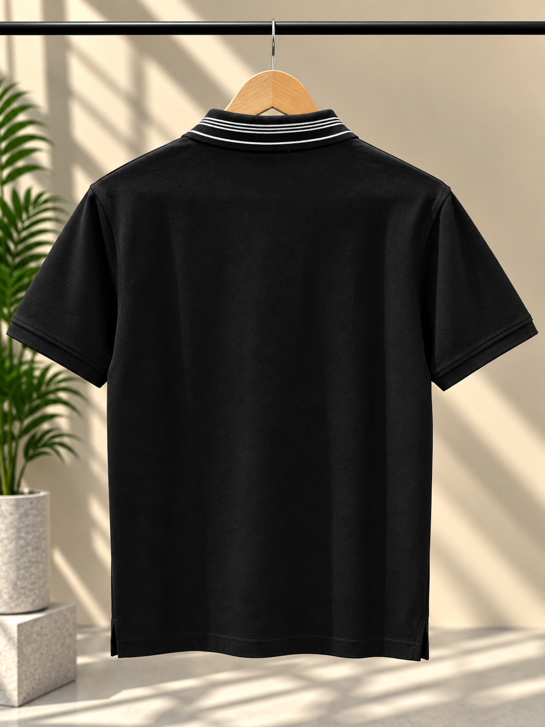Black Striped Collar Pocket Polo T-Shirt