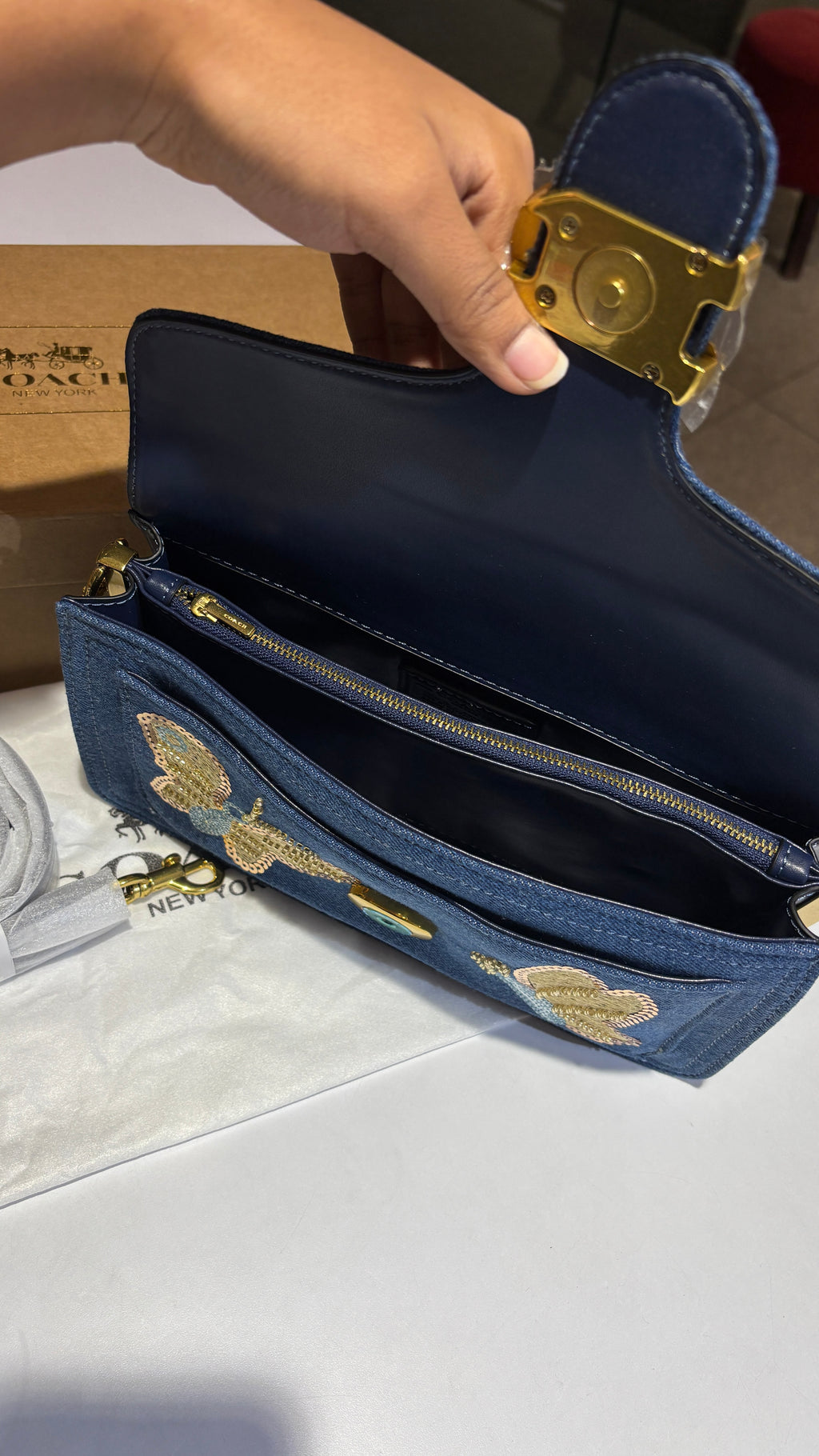 Denim bag with two straps