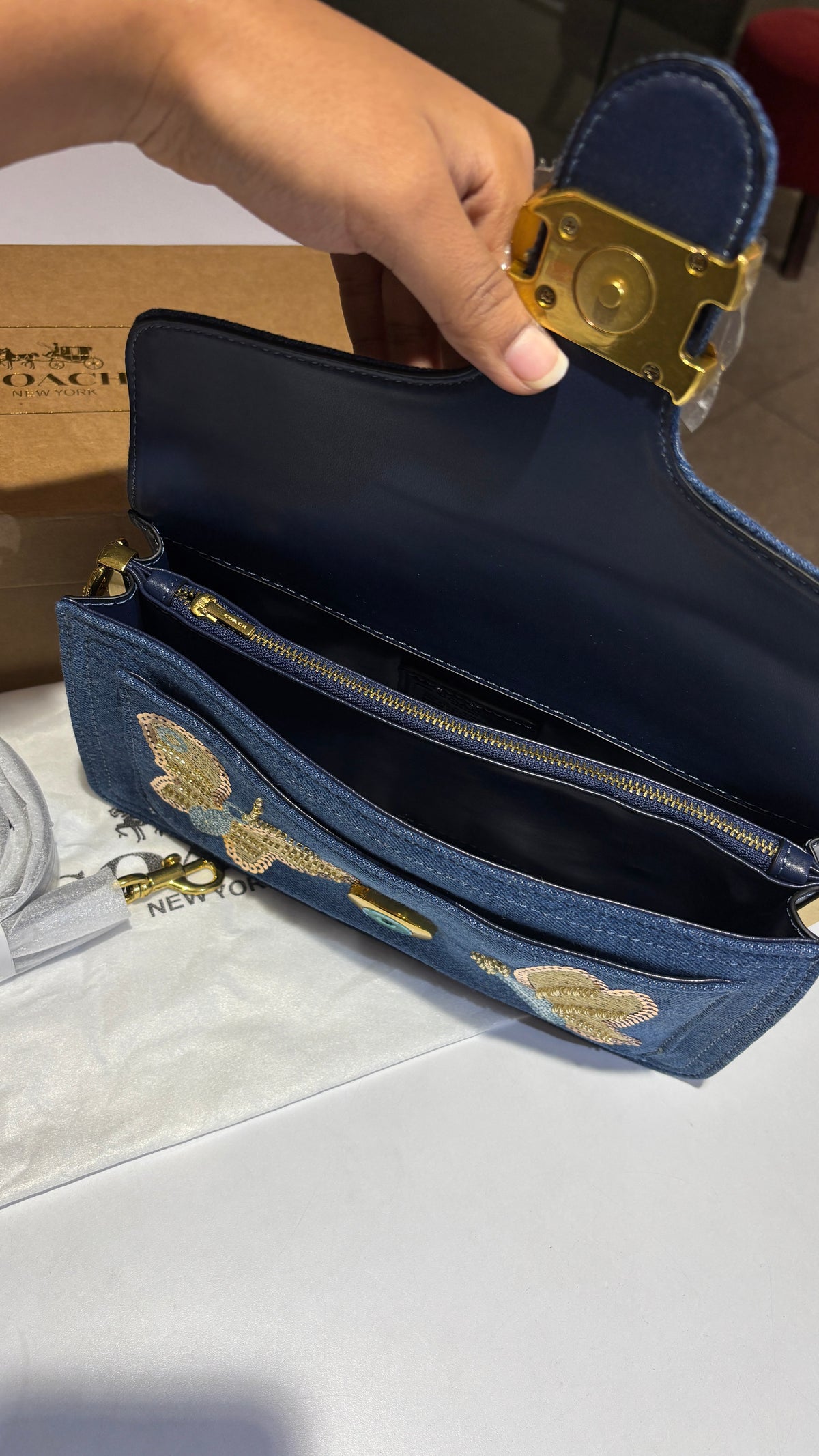 Denim bag with two straps