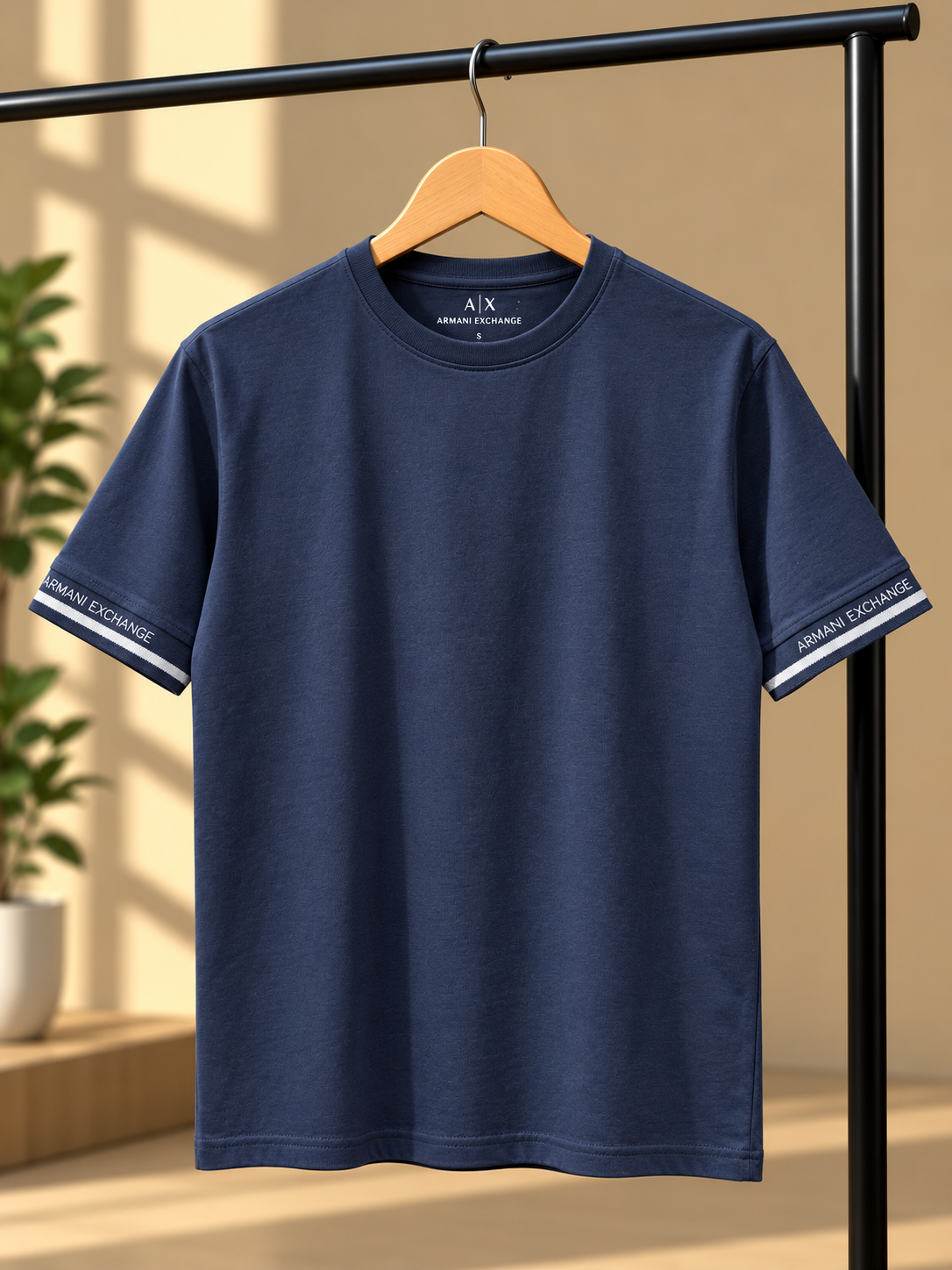 Navy Blue Crew Neck T-Shirt with Contrast Sleeve Branding