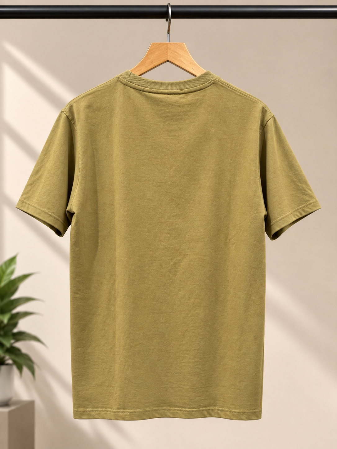 Olive Green Geometric Logo Print Crew Neck T-Shirt