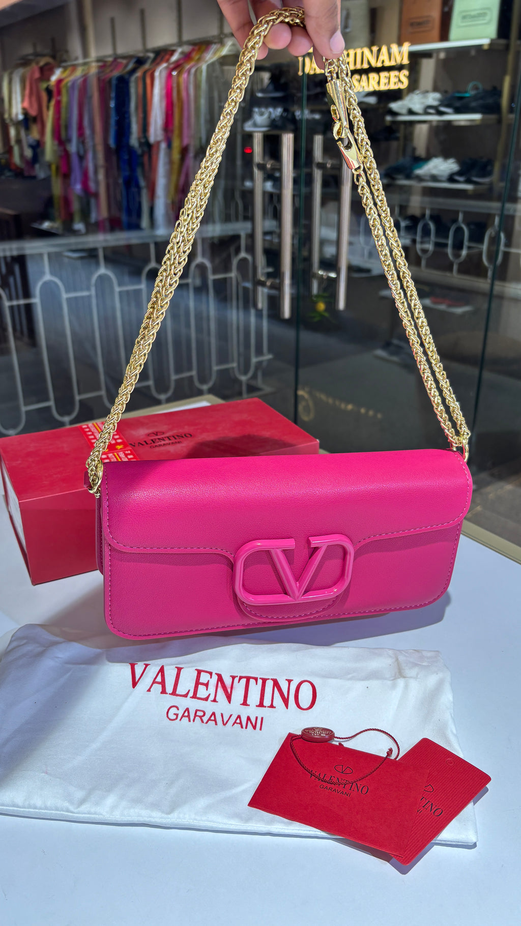 Hot pink Chain Strap leather shoulder bag