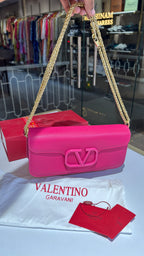 Hot pink Chain Strap leather shoulder bag