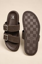 Dark Brown Monogram Double-Strap Slides