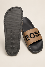 Black & Brown Contrast Strap Slides