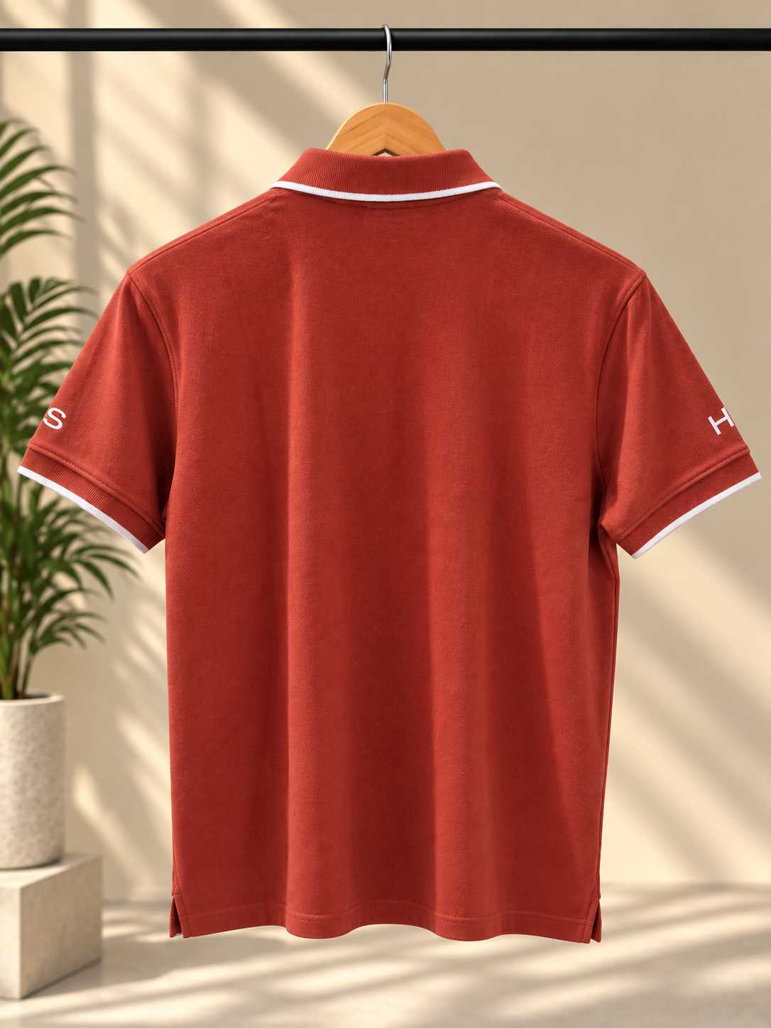 Premium Rust Red Contrast-Trim Polo Shirt