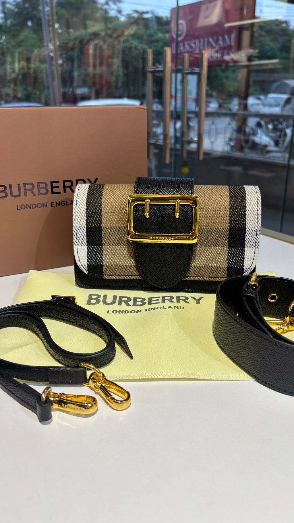 Classic Check Pattern Buckle Shoulder & crossbody Bag