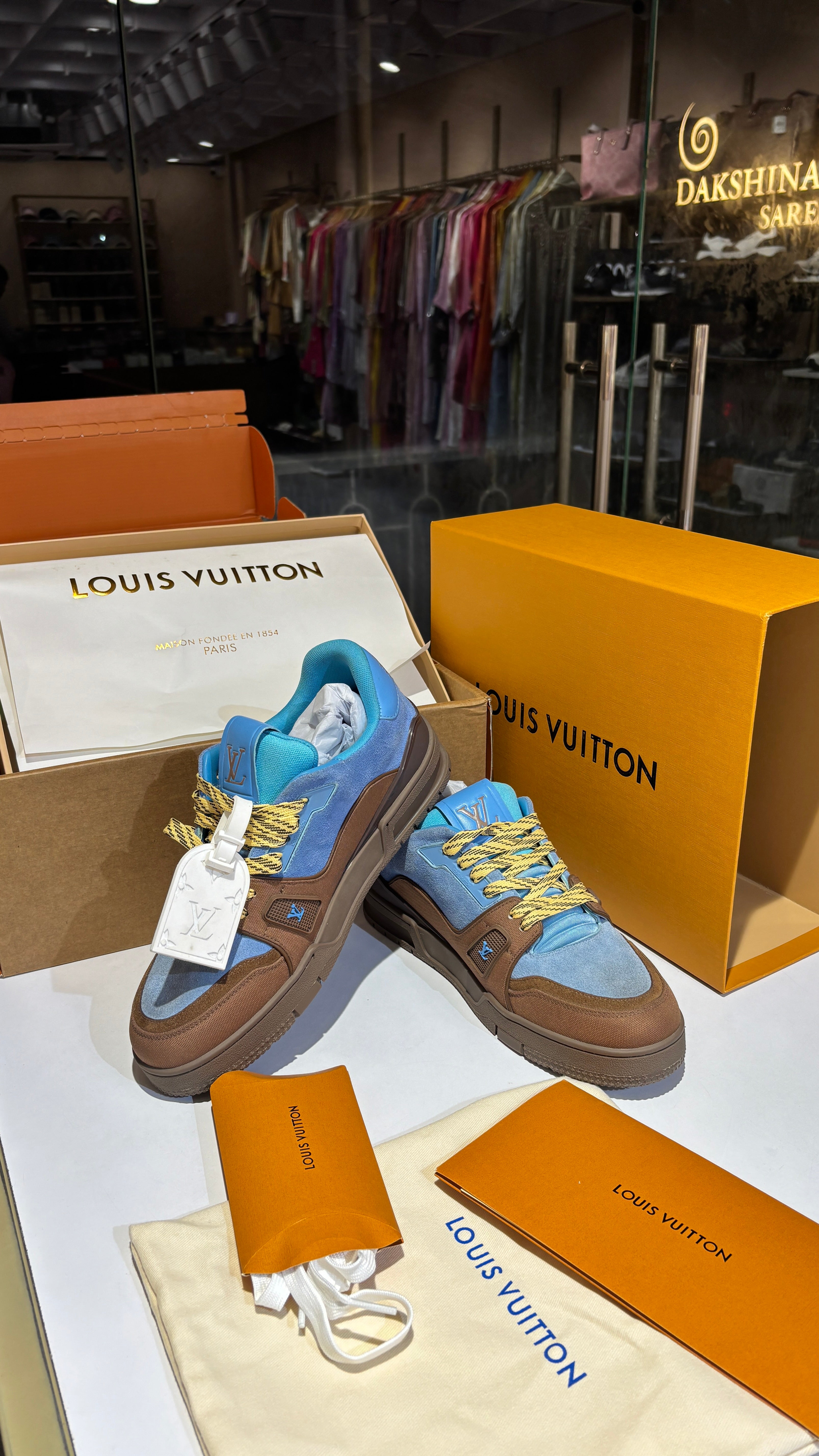 Dual-Tone Blue & Mocha Low-Top Suede Sneakers