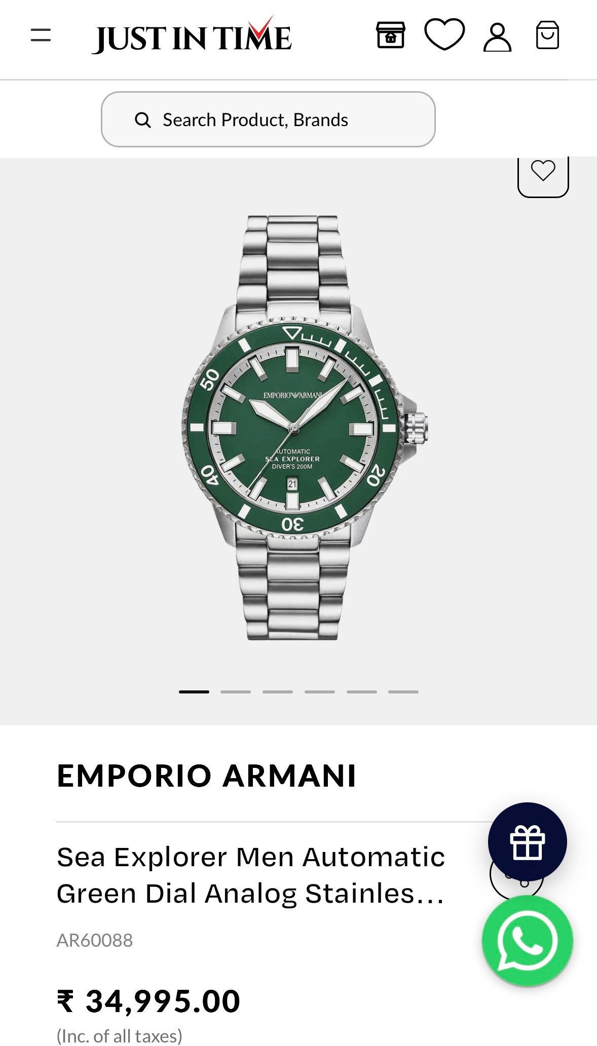 AR60088 Sea Explorer Men Automatic Green Dial Analog Stainless