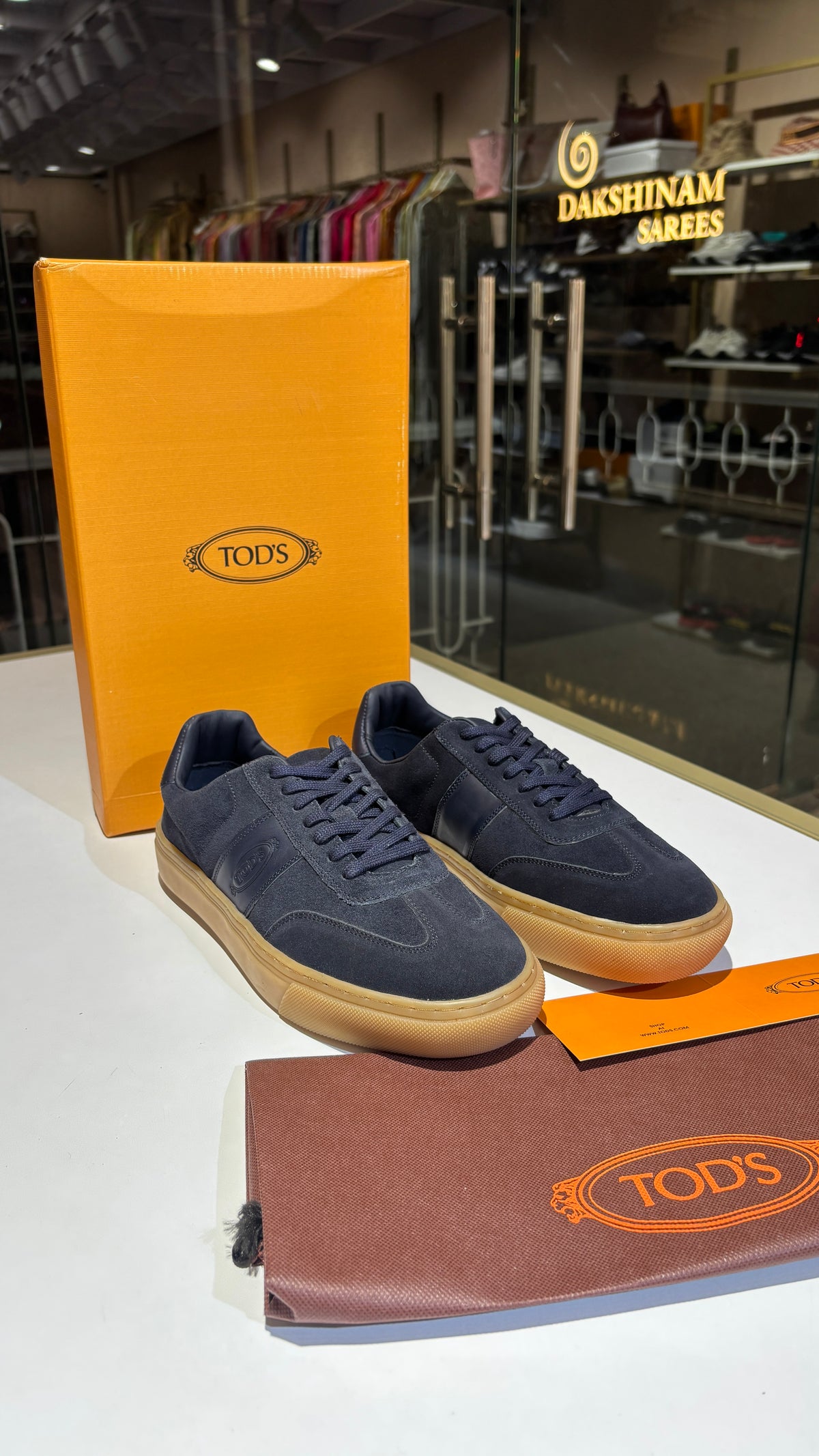 Navy Suede Low-Top Sneakers