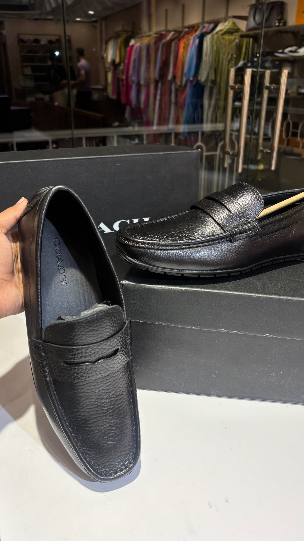 Black Pebbled Leather Penny Loafers