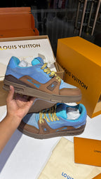 Dual-Tone Blue & Mocha Low-Top Suede Sneakers
