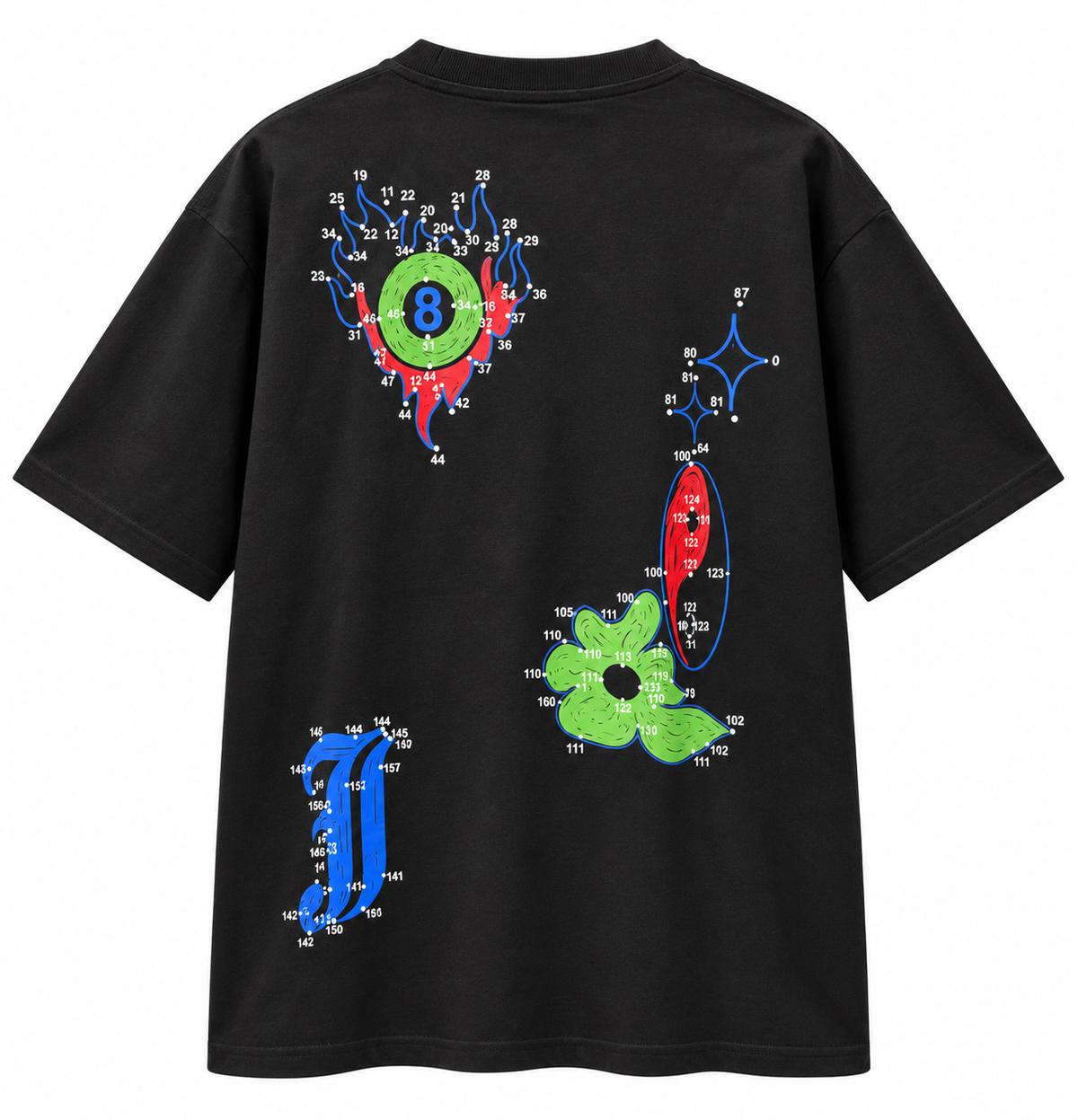Tech Sketch Graphic Oversized Crew Neck T-Shirt