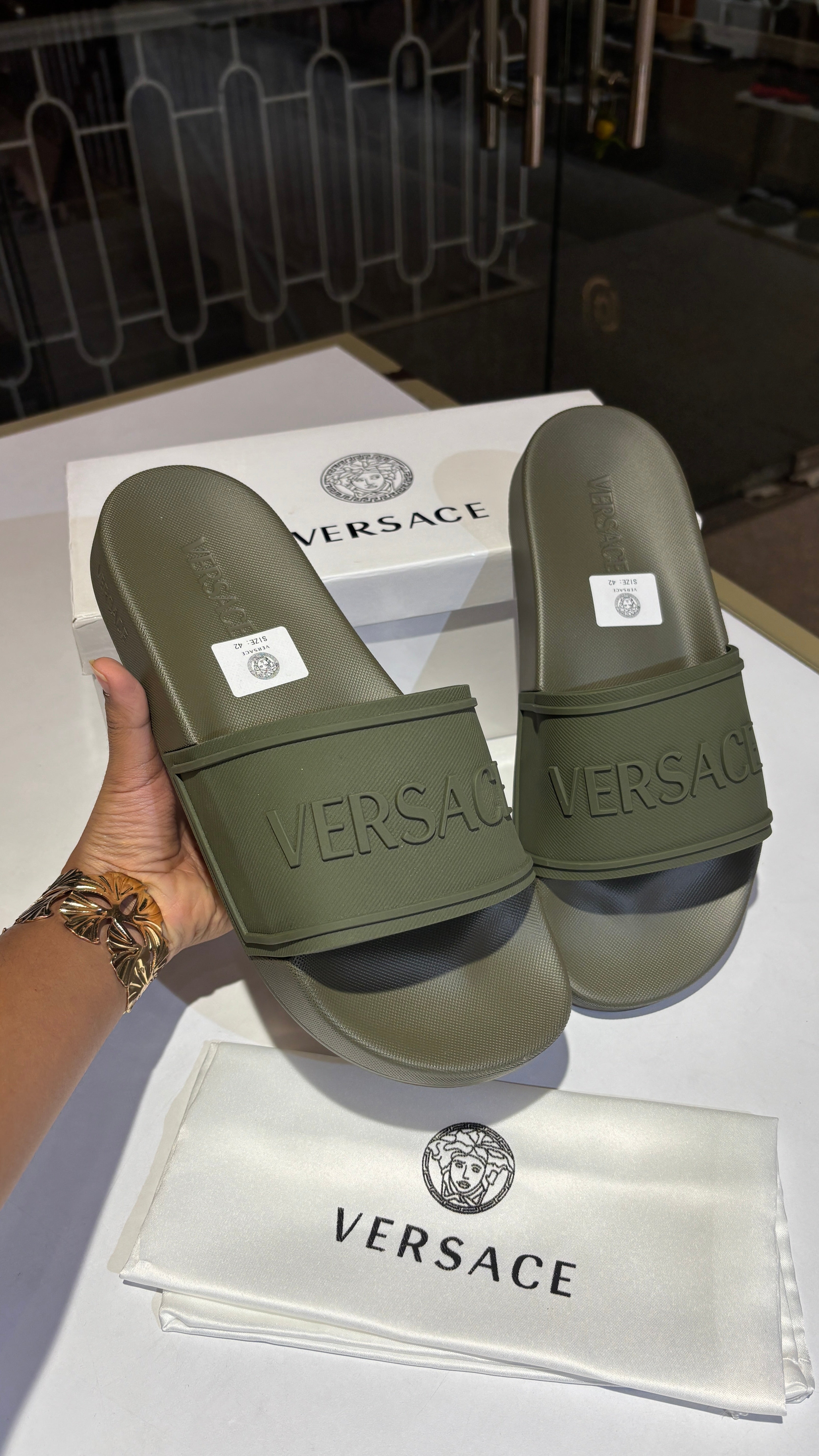 Matte Olive Embossed slides