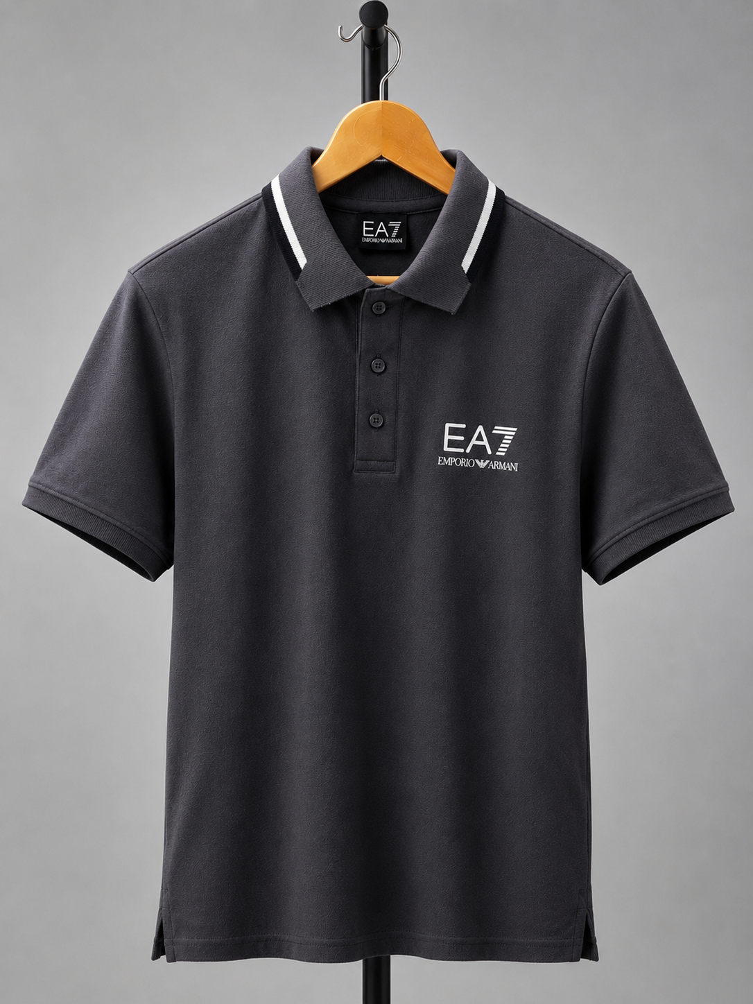 Grey Minimalist Contrast-Trim Polo T-Shirt