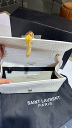 White Croc-Embossed Gold-Accent Sling Bag