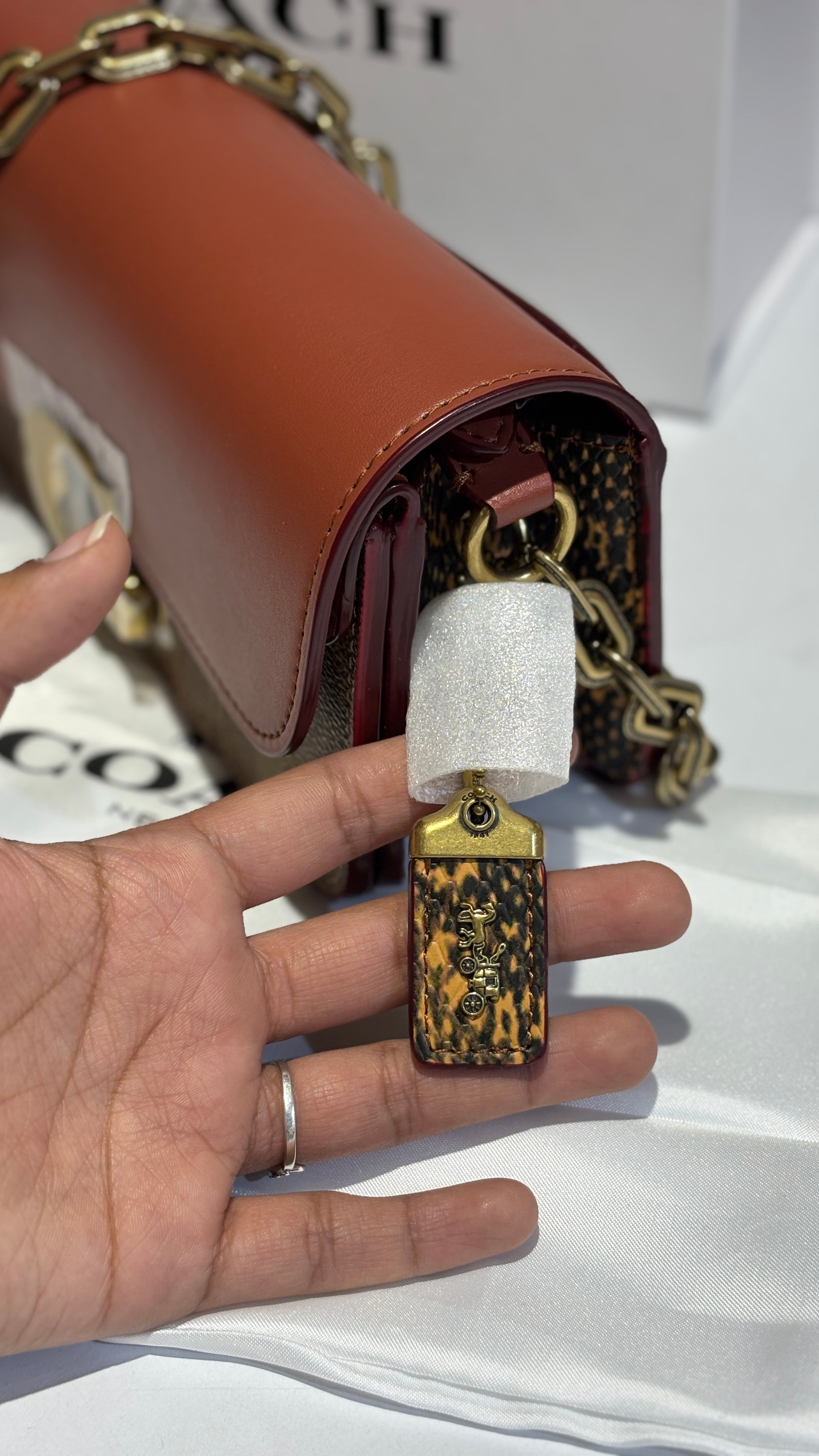 Two-Tone Monogram Shoulder Bag with Gold Chain and crossbody strap