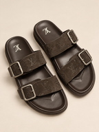 Dark Brown Monogram Double-Strap Slides
