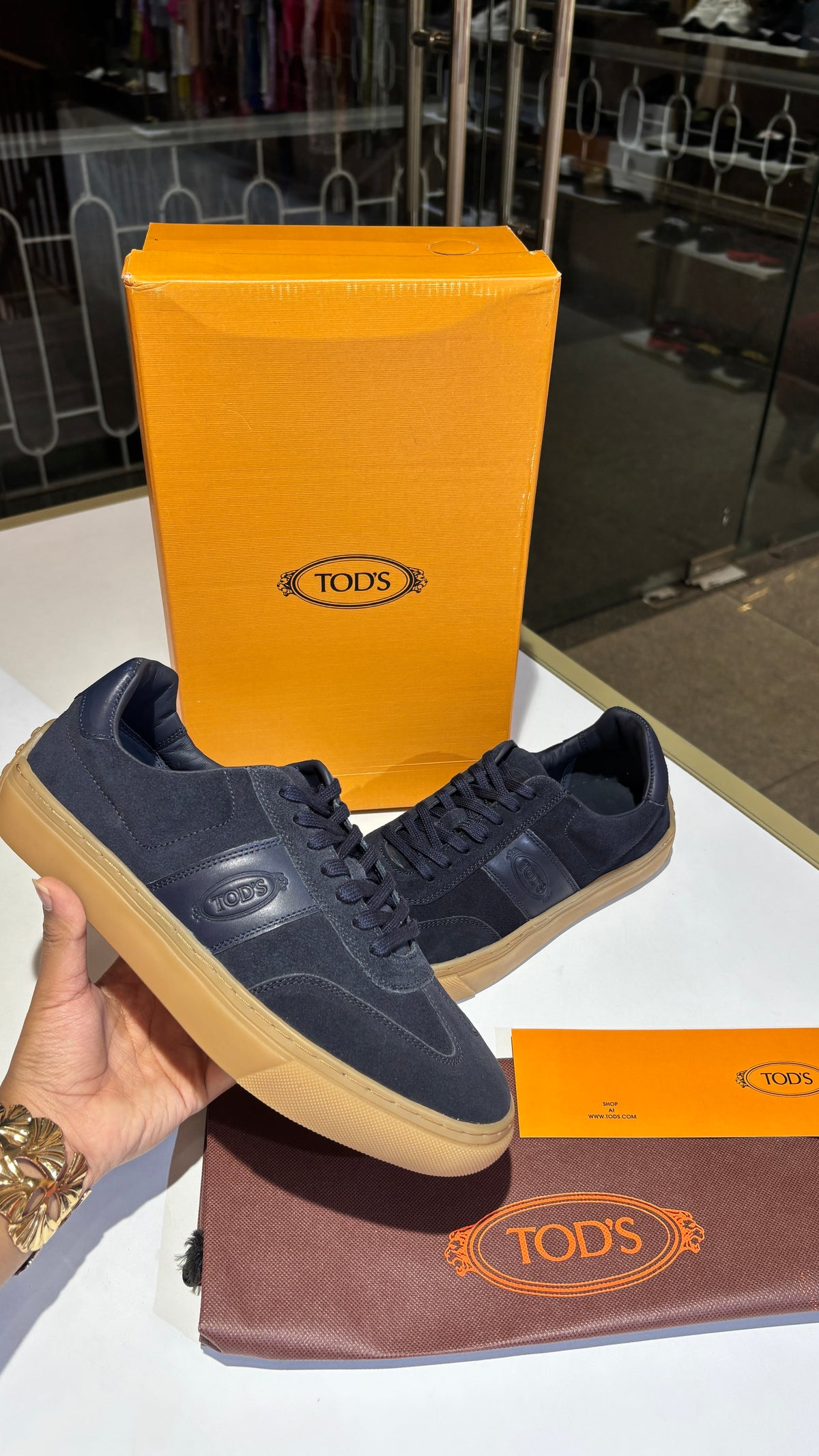 Navy Suede Low-Top Sneakers
